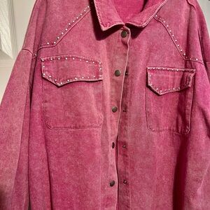 Love Riche Pink Jean Jacket with Studded Details
